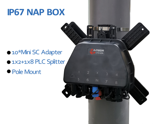 Pole Mount Air Unbalanced NAP 8 out SC/APC CTO 1X8 1X2 Splitter Fiber Optic Box Mini SC