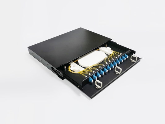 comprar 12 puertos corazones del duplex 24 del panel de remiendo de la fibra óptica de Slding del soporte de estante de 19 pulgadas 1U LC UPC Fabricación en línea