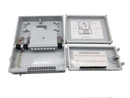 comprar 16 puertos FTTH 1*8 PLC Splitter Caja de distribución óptica IP65 Indonesia Telecom 2 Puertas Gris Fabricación en línea