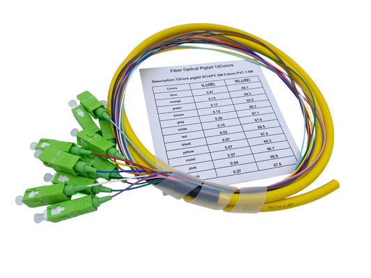 comprar 12 amarillo del PVC 900um 1.5Mts del SC APC G652D de la coleta de la fibra óptica de los corazones FTTH Fabricación en línea
