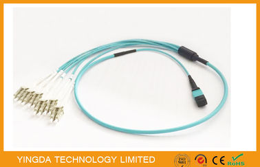 comprar cable de 100G OM3-300 QSFP MTP MPO con 6 aguamarina del conector de Uniboot del duplex de x LC Fabricación en línea