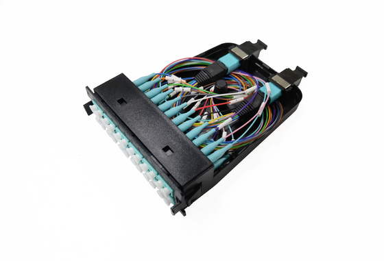 comprar 12 24 casetes OM3 plástico 10G Aqua Male Multimode Cable de las fibras MPO MTP Fabricación en línea