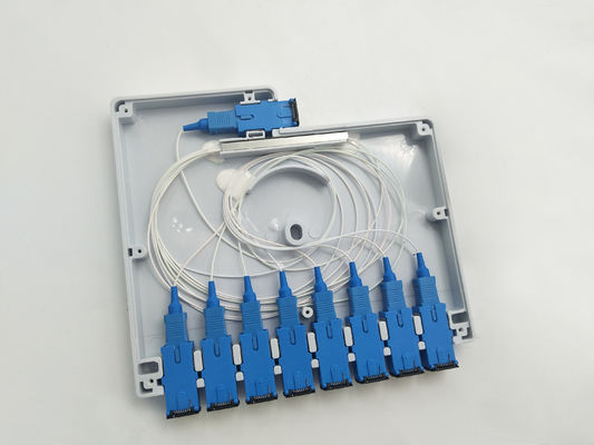 YINGDA 1x8 caja de distribución de divisores ópticos IP65 Indonesia Telecom ABS PC SC conector UL94
