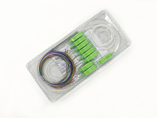Splitter de PLC de fibra óptica 1x8 con conector SC de color en modo único para la red PON XGPON