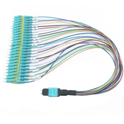 Cables de arnés MPO 12 fibras de apoyo LC PC color de las trenzas MM OM3 MM 8F 12F 24F LSZH MPO MTP Cordón de parche de fibra óptica